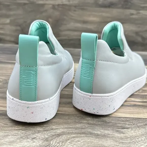 FITFLOP 9 Leather Rally Speckle Sole Slip On Trainers Skate Sneakers Soft Grey - Picture 7 of 11